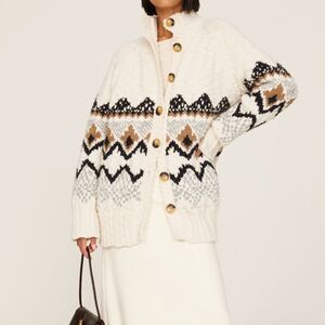 Vanessa Bruno Vivi Wool Blend Fair Isle Cream Knit Sweater Cozy Winter Size S